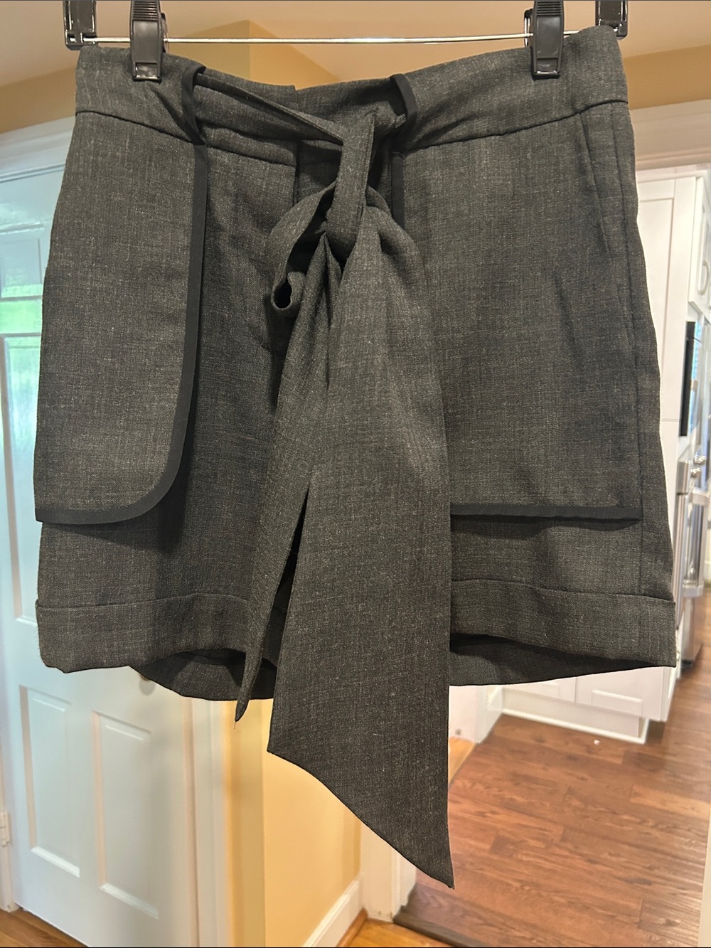 High-Waist Dark Grayish-Black Tie-Belt Women’s Shorts